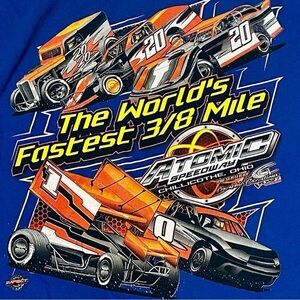 Blue and Orange Racing Graphic Tee Short Sleeve Atomic Speedway Chillicothe Ohio